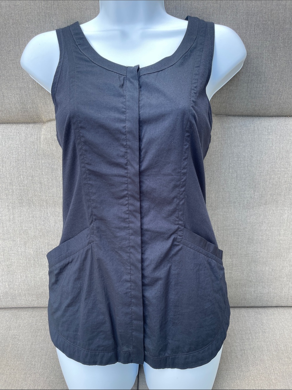 THEORY Navy Button Front Sleeveless Top